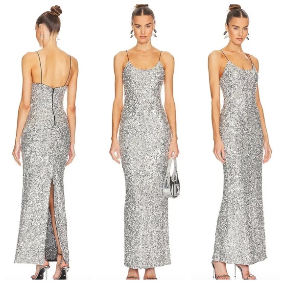 Alice + Olivia Nelle Embellished Maxi Dress Crystal Rhinestone Sequin Sz 2 EUC - Picture 1 of 12